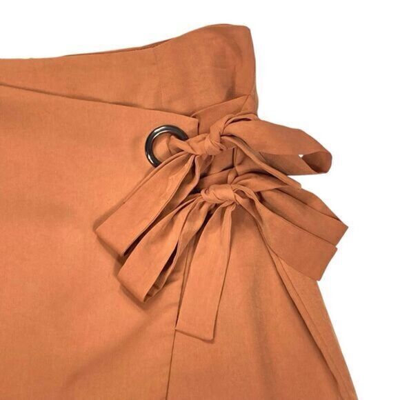 J.O.A. Wrap-Front Skirt Women Sz M Brown Rear Zip Asymmetrical Boho Coastal Mini - Picture 2 of 12